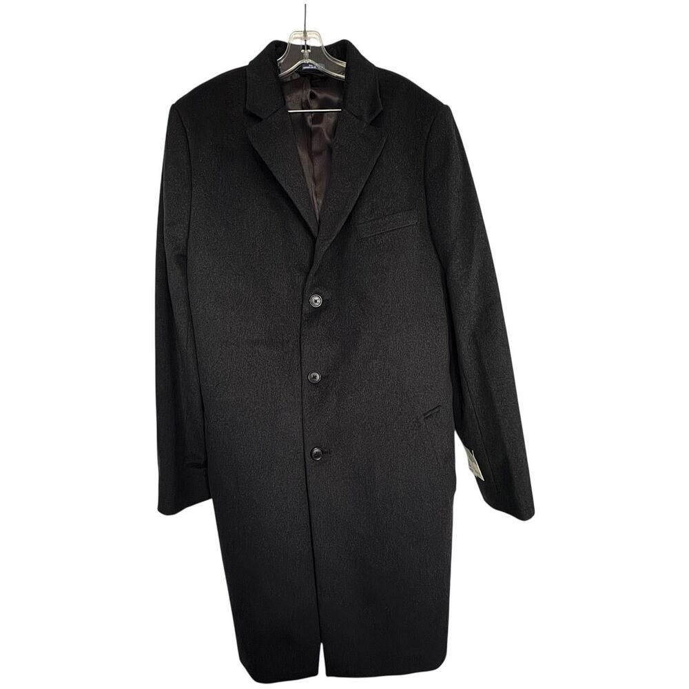 Stafford Topcoat Mens 46 Long Charcoal Wool Classic Fit Single Breasted Overcoat
